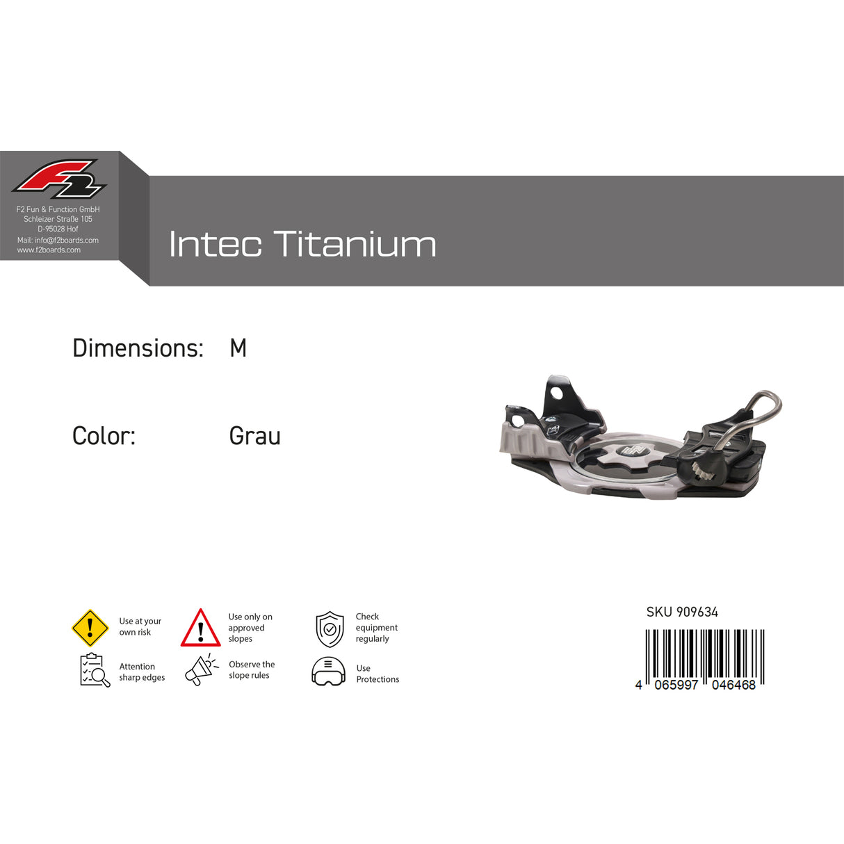 F2 Snowboard Plate Bindung Intec Titanium Farbe/Größe wählbar