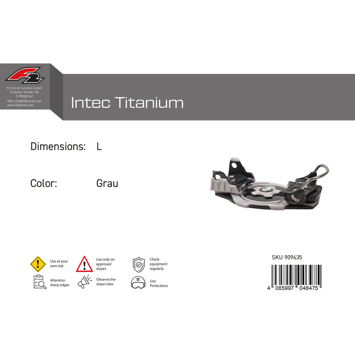 F2 Snowboard Plate Bindung Intec Titanium Farbe/Größe wählbar