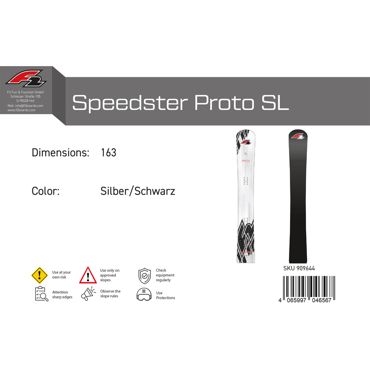 F2 Snowboard Speedster Proto SL Race Größe wählbar Silber/Schwarz 2024/25