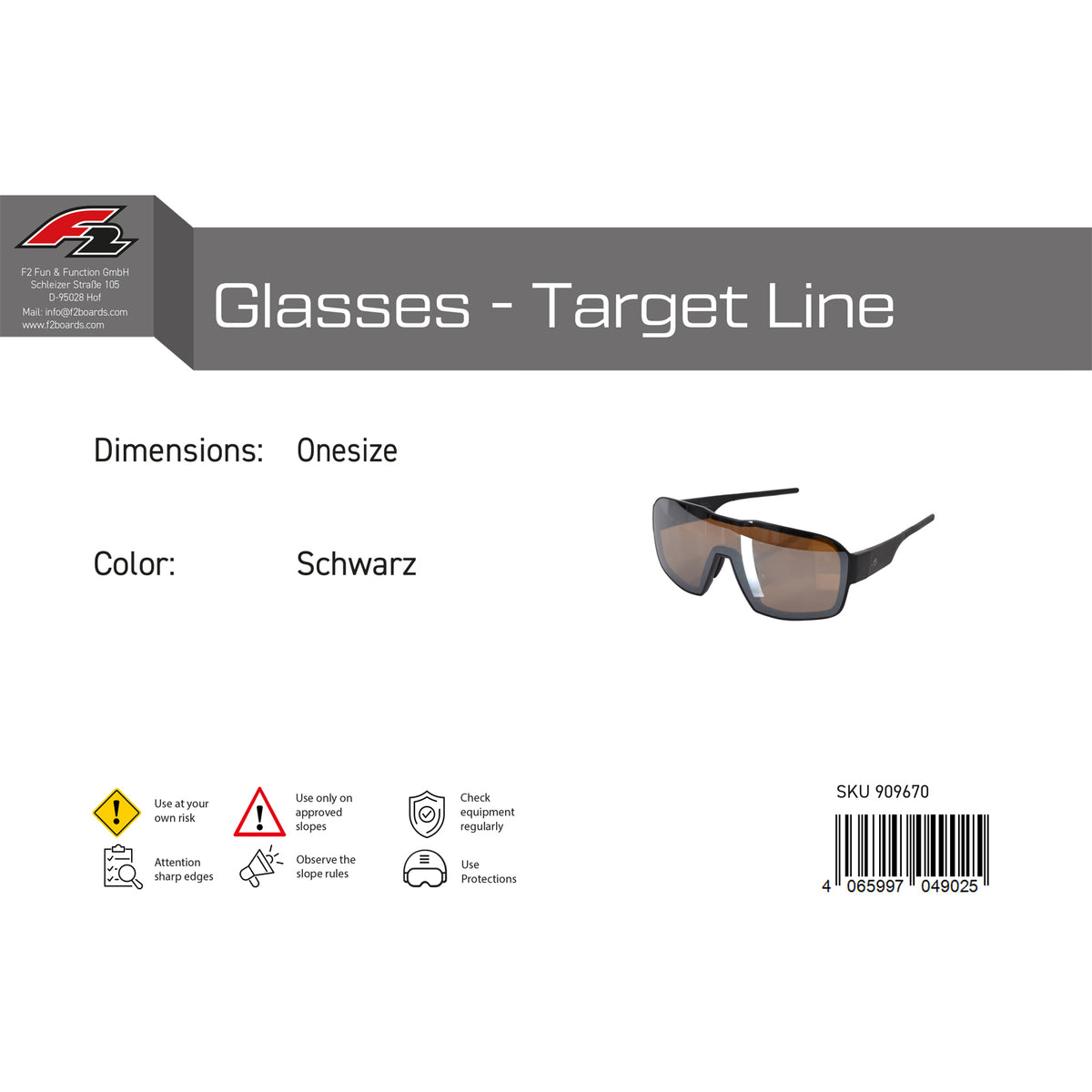 F2 Snowboard Brille Glasses - Target Line Onesize Farbe wählbar