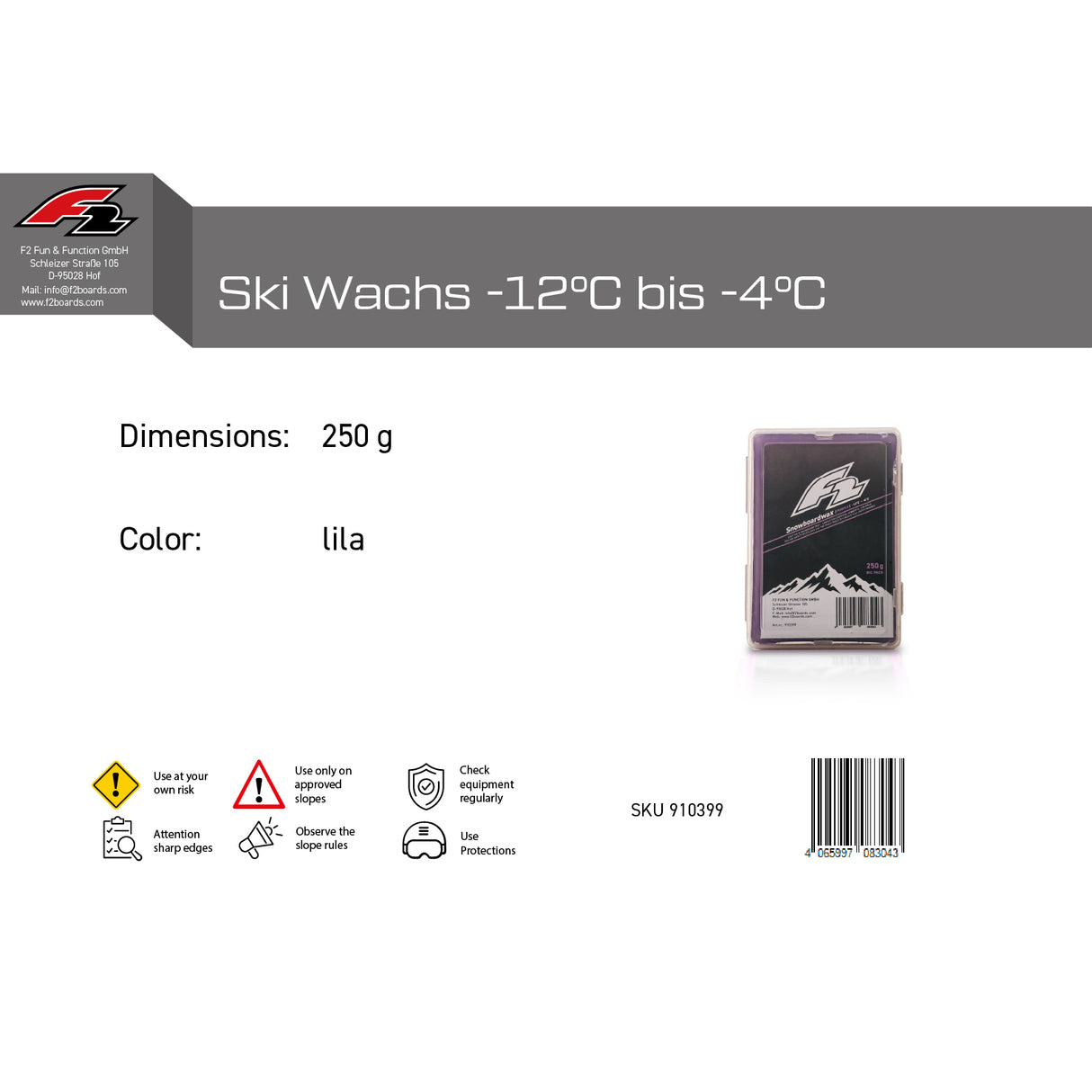 F2 Snowboard Zubehör Snowboard Ski Wachs 250g – Wachs Art wählbar