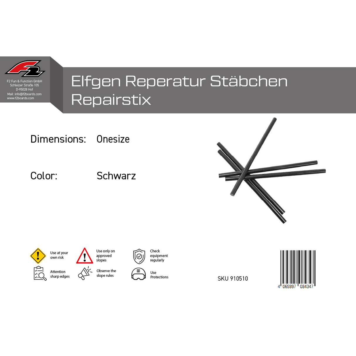F2 Snowboard Zubehör Elfgen Reparatur Stäbchen Repairstix One Size Schwarz