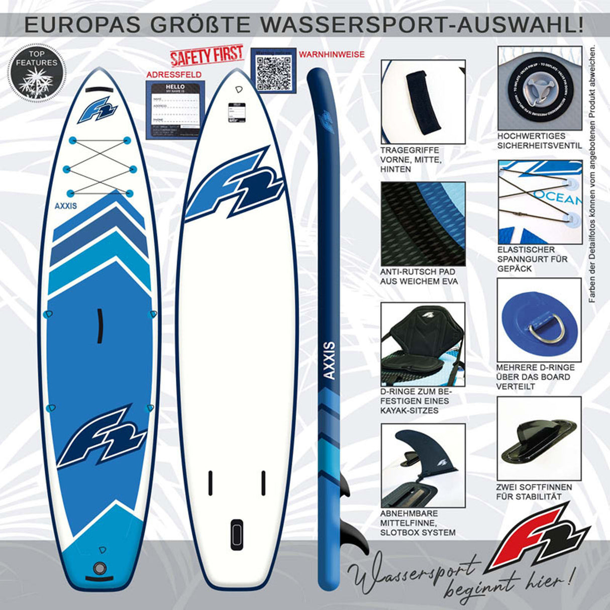 F2 AXXIS SUP Stand Up Paddling Board Set – Modelle, Größen & Farben wählbar