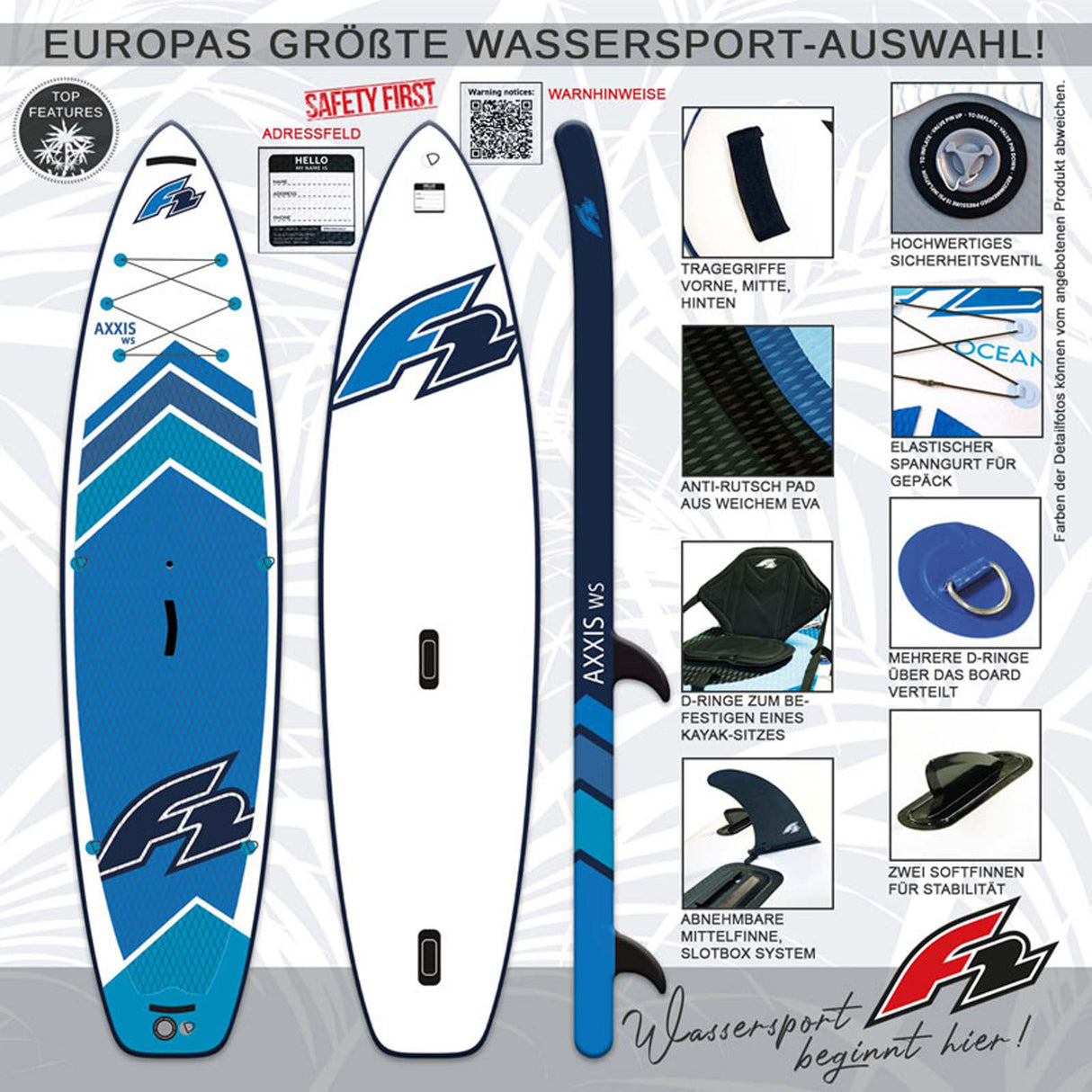 F2 Stand Up Paddle Board AXXIS WS Windsurf SUP Größe wählbar Blau
