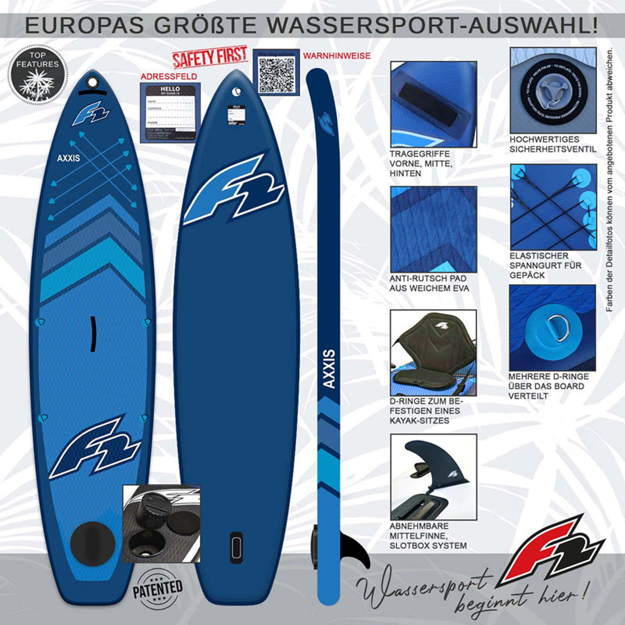 F2 Stand Up Paddle Board AXXIS SMART SUP mit E-Pumpe Größe wählbar Navy