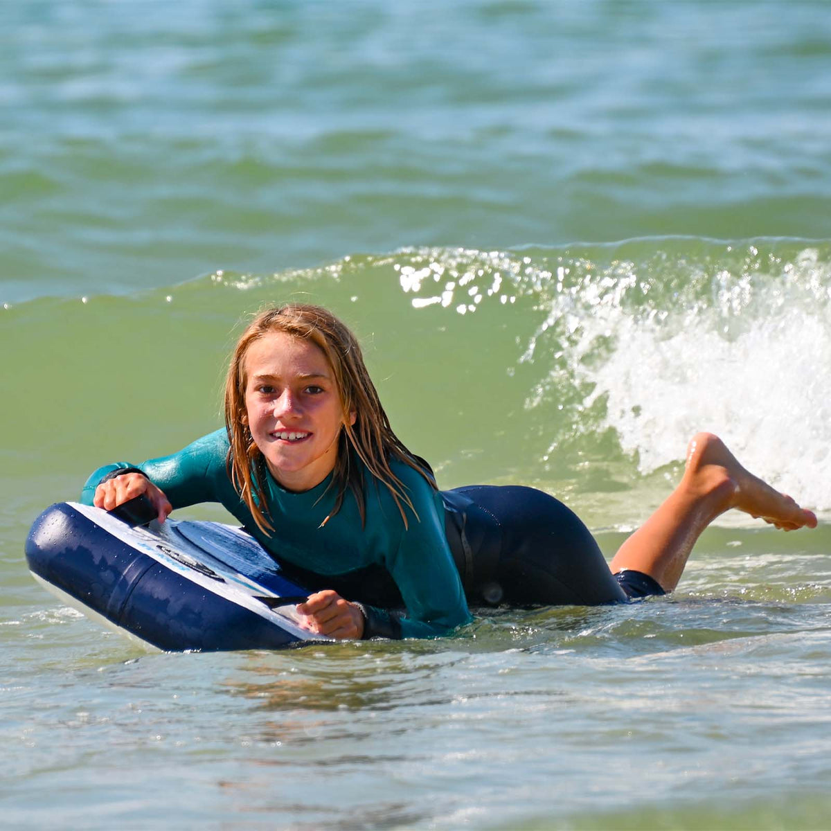 F2 Inflatable Body Board Boogie Board Air mit Leash 3,7 Blau