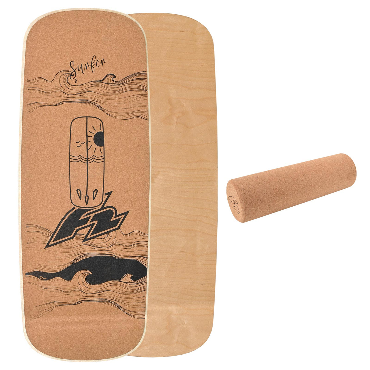 F2 Kork Balance Board Pill 80x30cm mit Korkrolle + Kork Halbkugel
