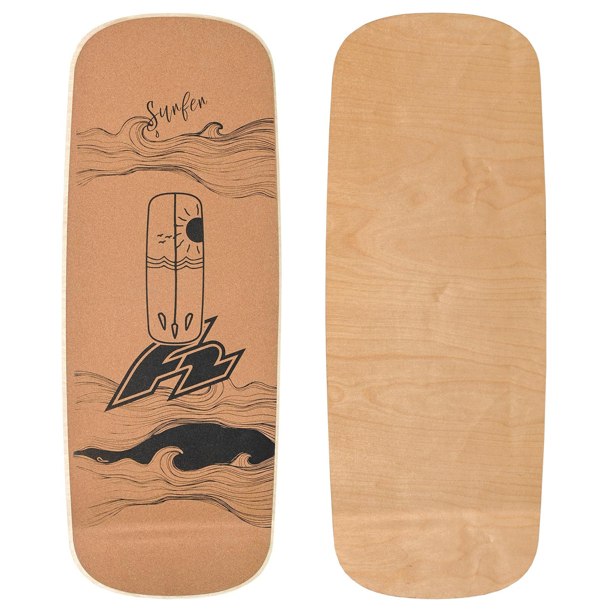 F2 Kork Balance Board Pill 80x30cm mit Korkrolle + Kork Halbkugel
