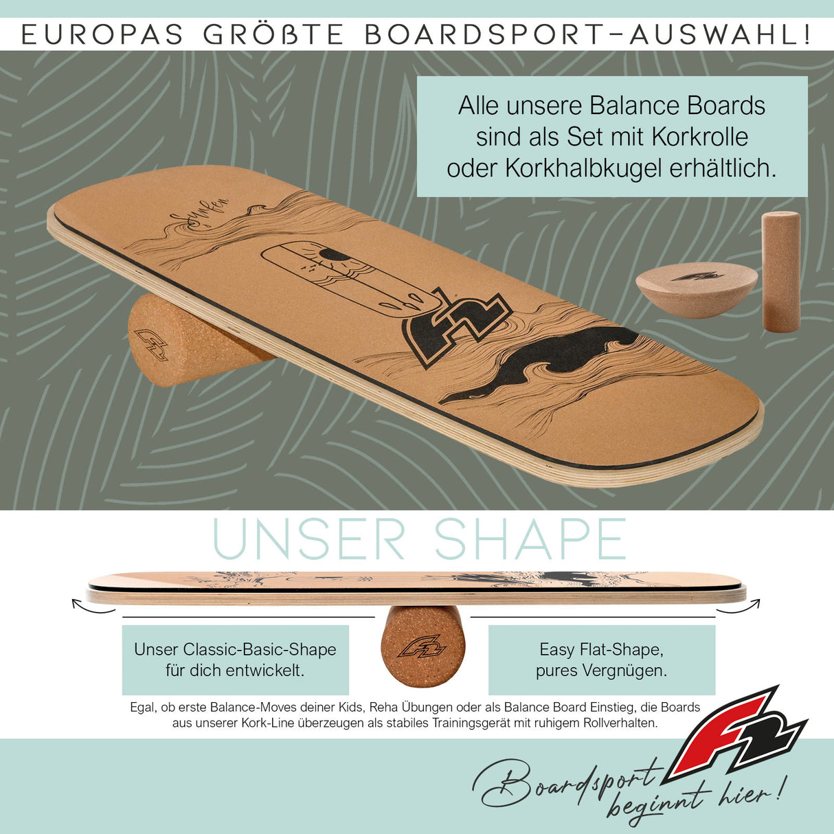 F2 Kork Balance Boards Balance Training Board Only - Modell wählbar
