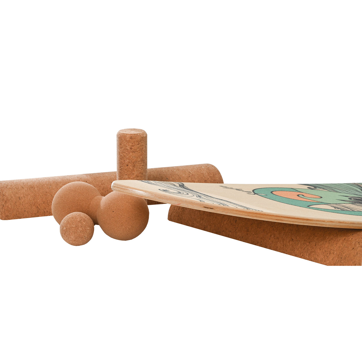 F2 Balance Board Zubehör Kork Multi Roll Set Korkrollen und Bälle Natur