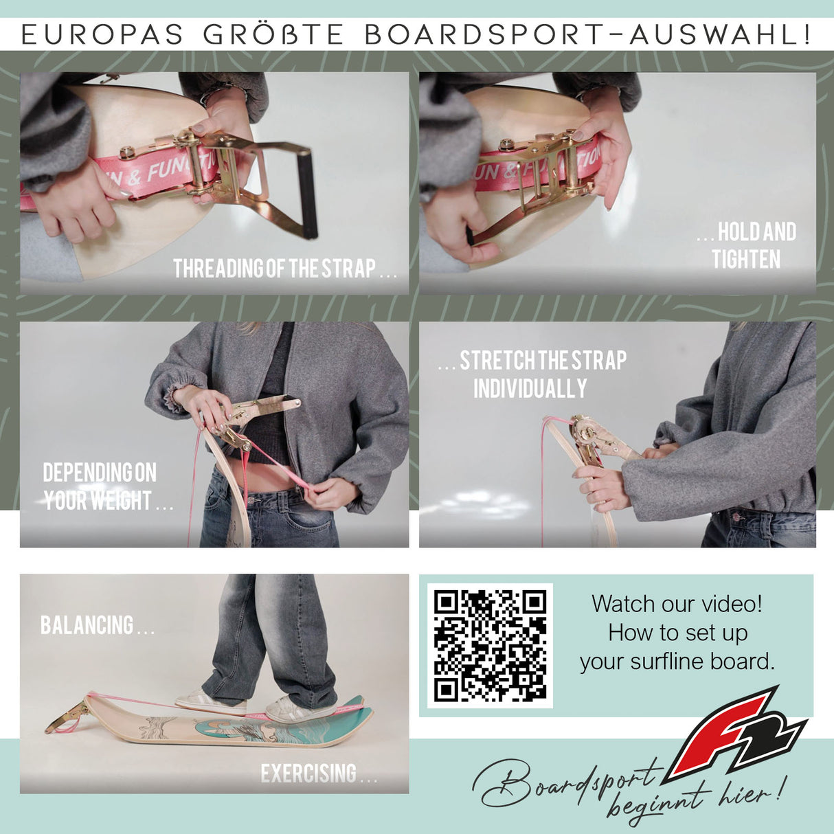 F2 Balance Board Surfline Board Slackline Training 105x27,5cm Farbe wählbar