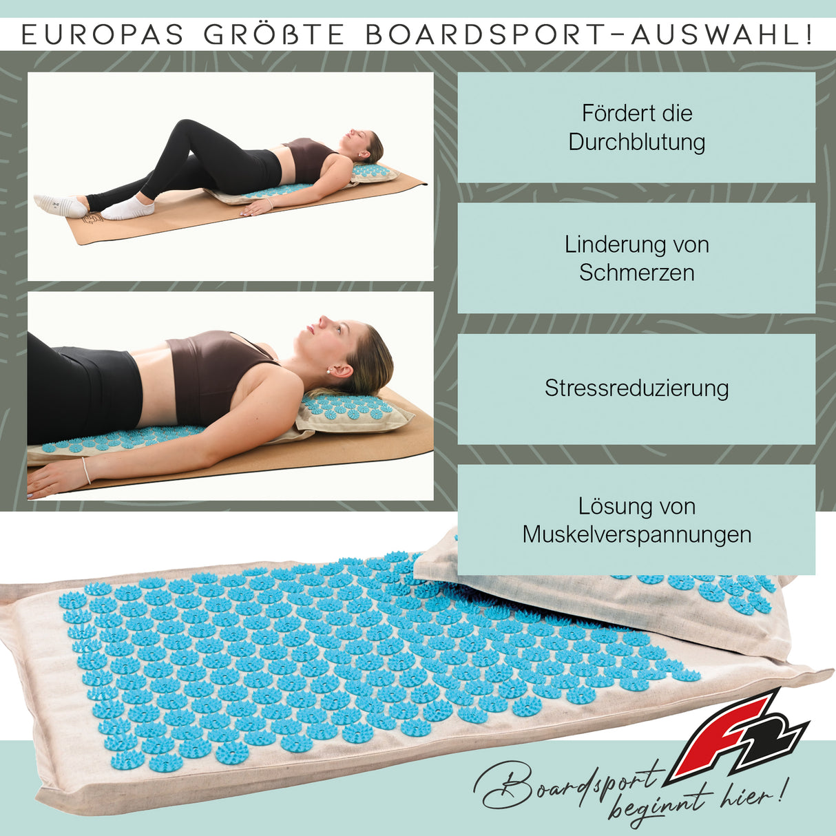 F2 Balance Board Reflexology Set Akkupressur Leinen 45,5x70,5cm Beige