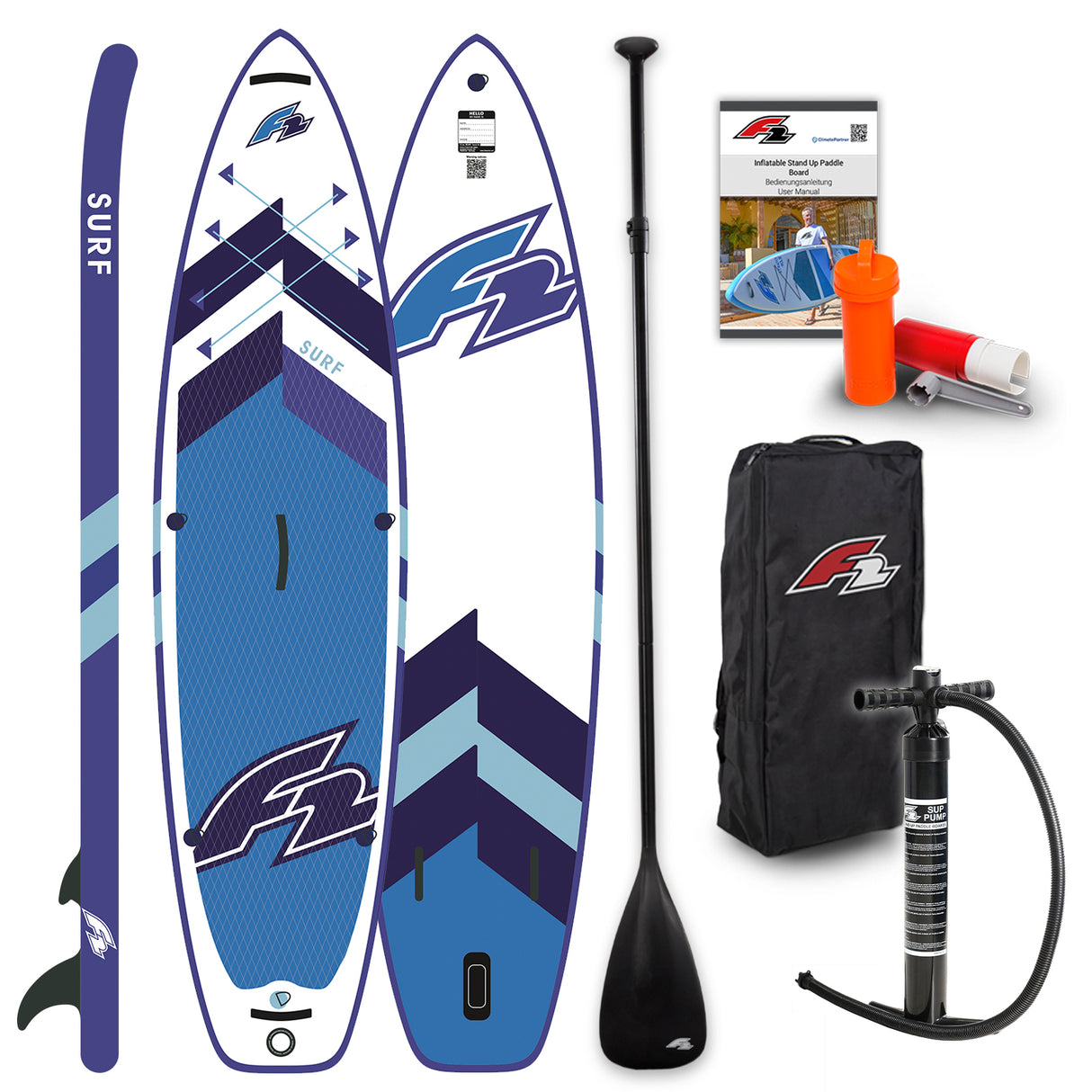 F2 SUP Stand Up Paddle Board Surf HFT Weiss/Blau - Größe wählbar