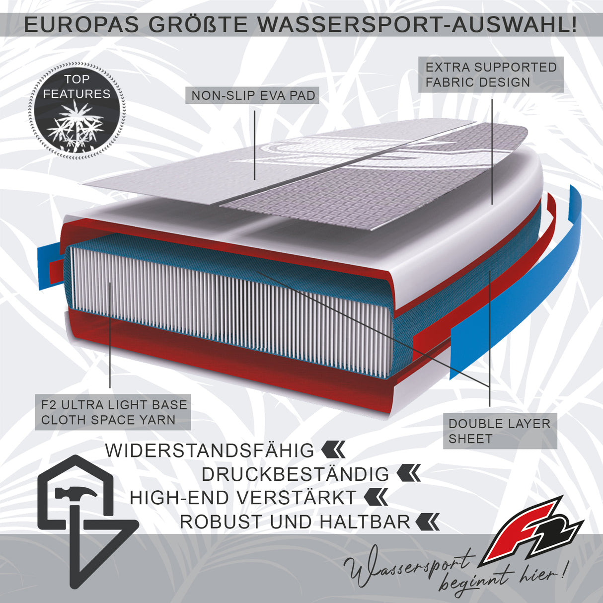 F2 SUP Stand Up Paddle Board Surf HFT Weiss/Blau - Größe wählbar