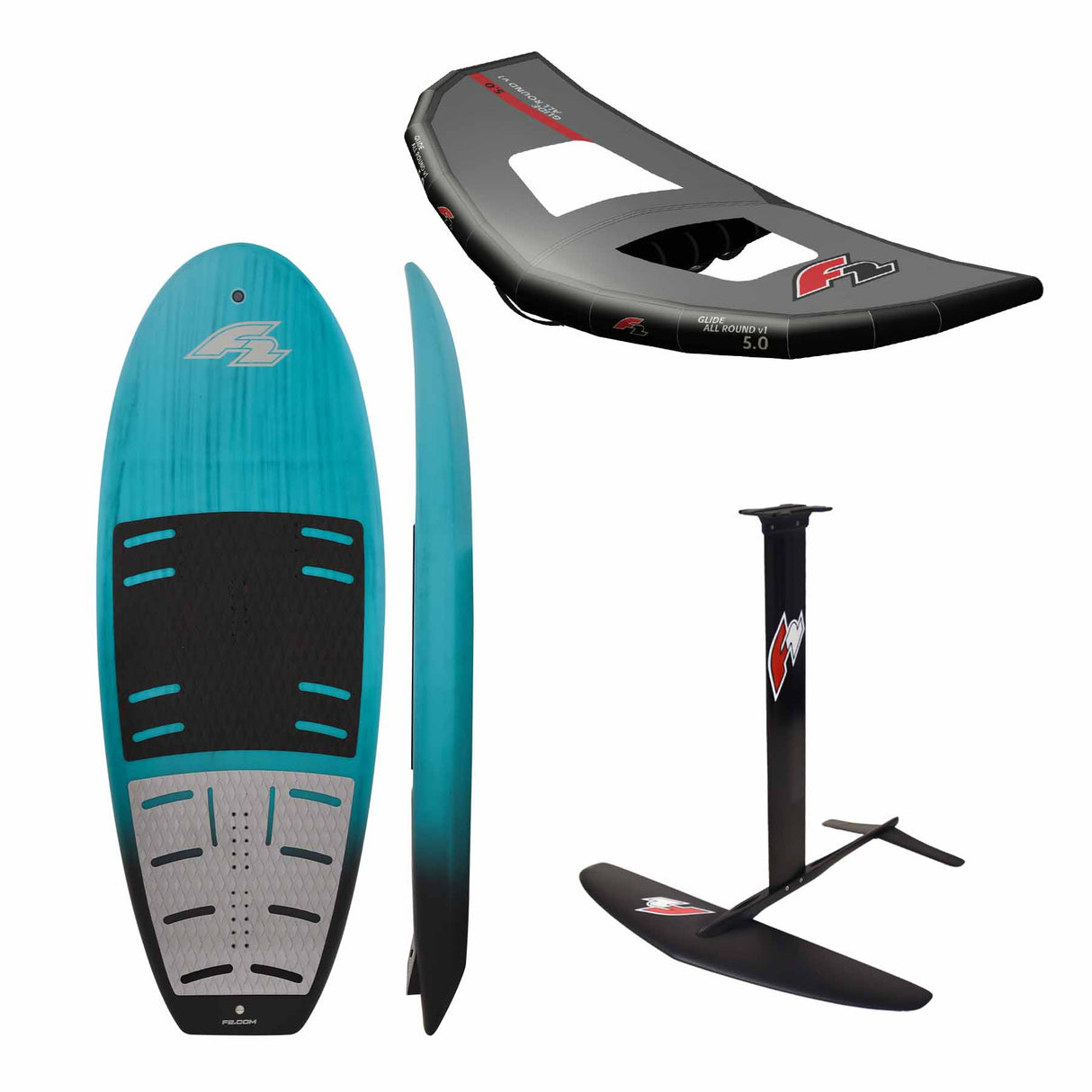 F2 Set Foilboard Glide Surf Team 35L+LTD Allround Foil 2000 +Allround Wing 5qm