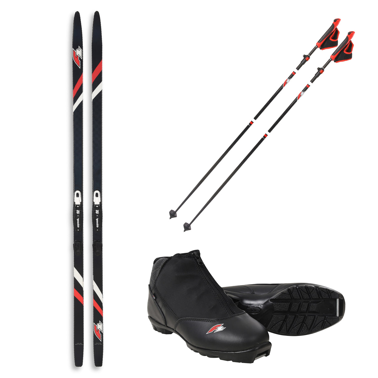 F2 Set Ski Ride Pro CC 185cm + Langlaufschuh Ride CC + Skistöcke Größe wählbar