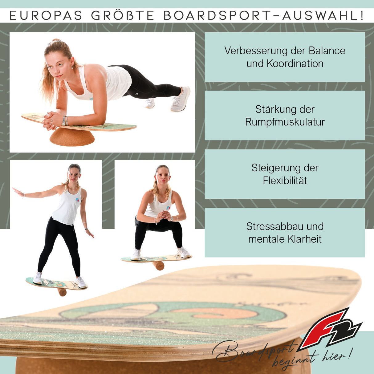 F2 Balance Board Set mit Korkrolle und Halbkugel Komplettset Modell wählbar
