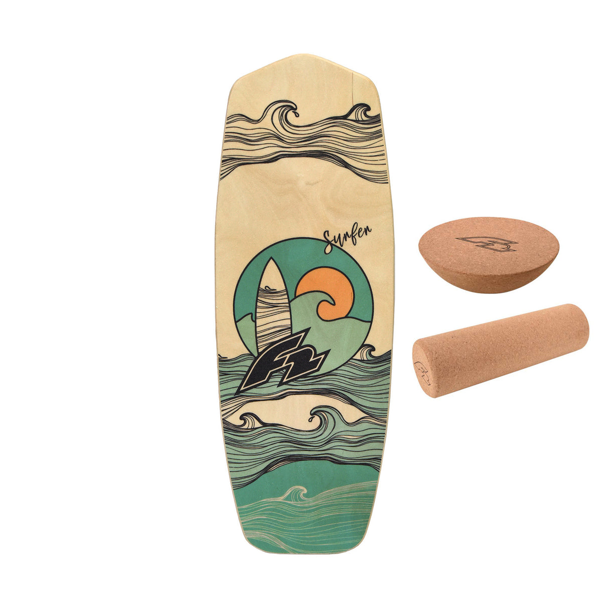 F2 Set Balance Board Tompstone 74x27cm + Halbkugel und Korkrolle