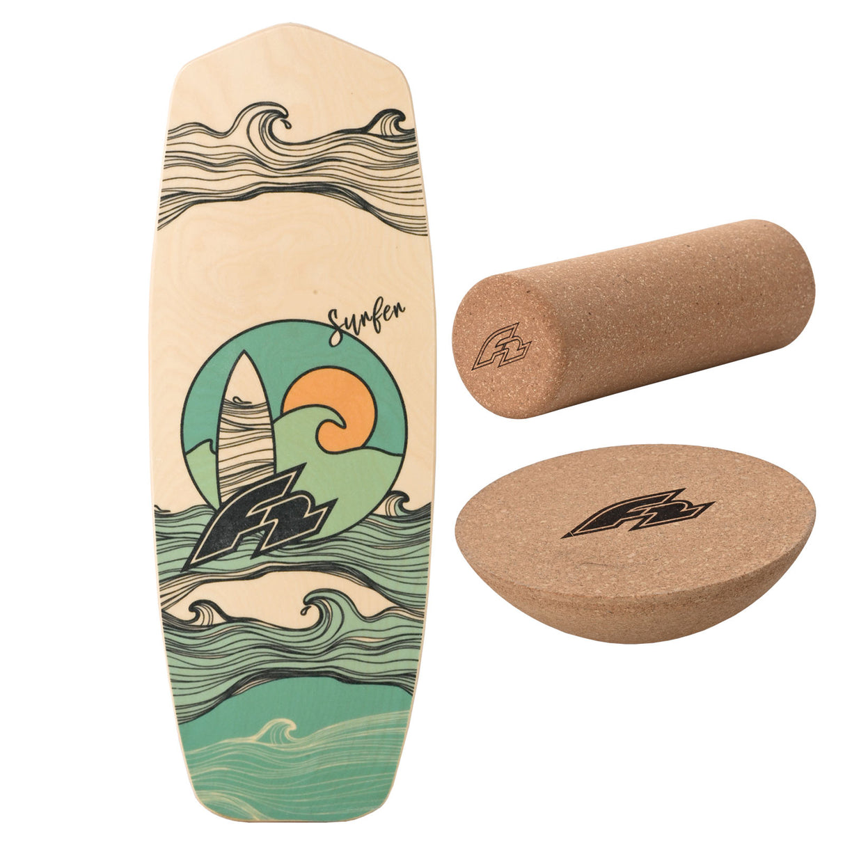 F2 Balance Board Set mit Korkrolle und Halbkugel Komplettset Modell wählbar