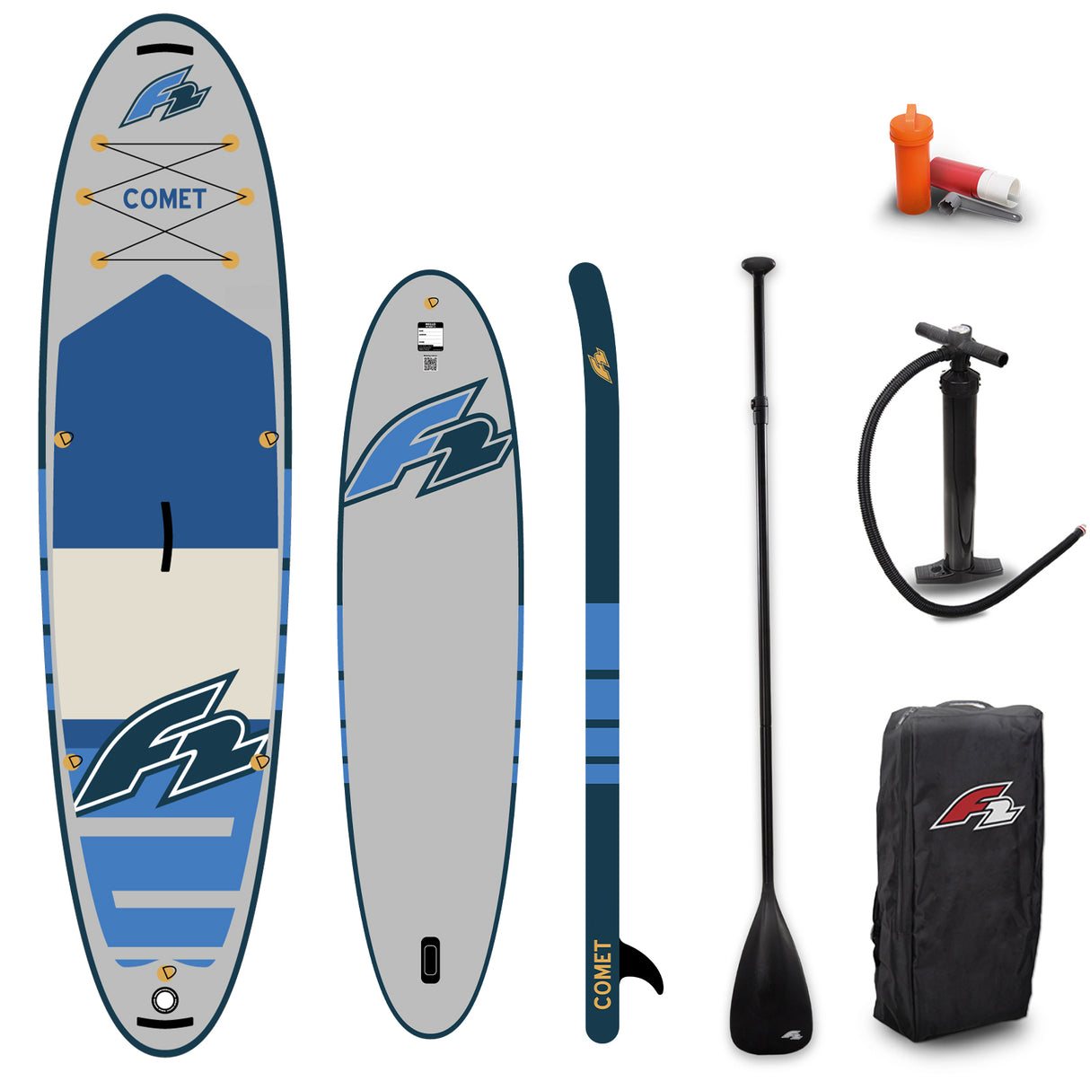 F2 SUP Stand Up Paddle Board Comet Grau - Komplettset Größen und Zubehör wählbar
