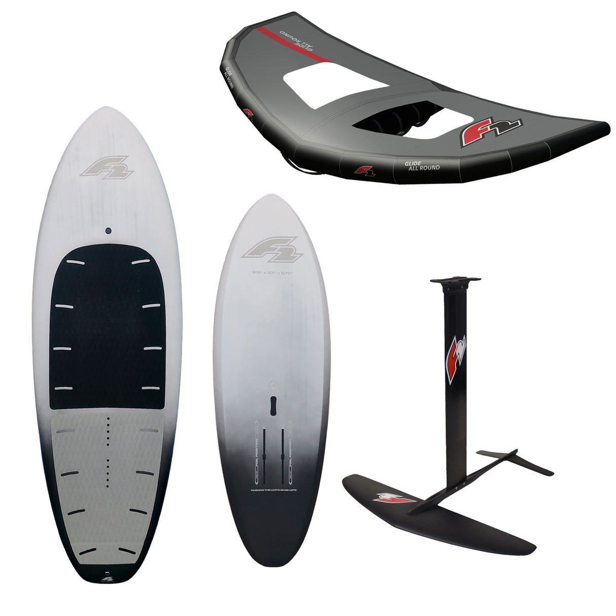 F2 Set Foilboard Starlit Team Grau 85L + Alu Foil 1700 + Wing 4qm