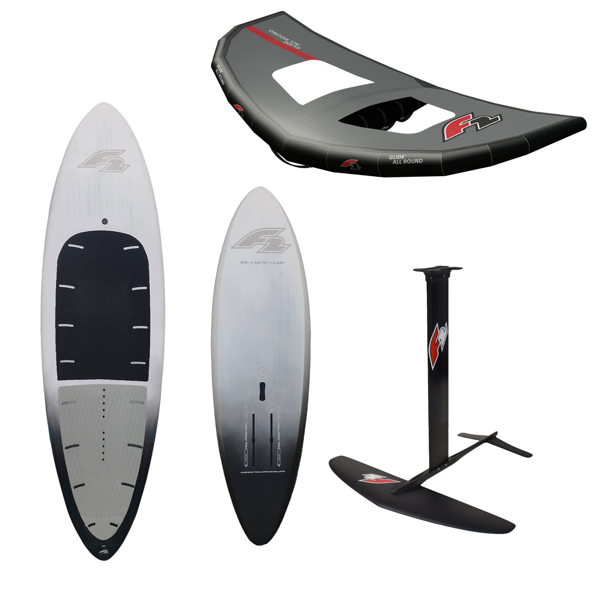 F2 Set Foilboard Lightning Weiss 115L + Alu Foil 1700 + Wing 4qm