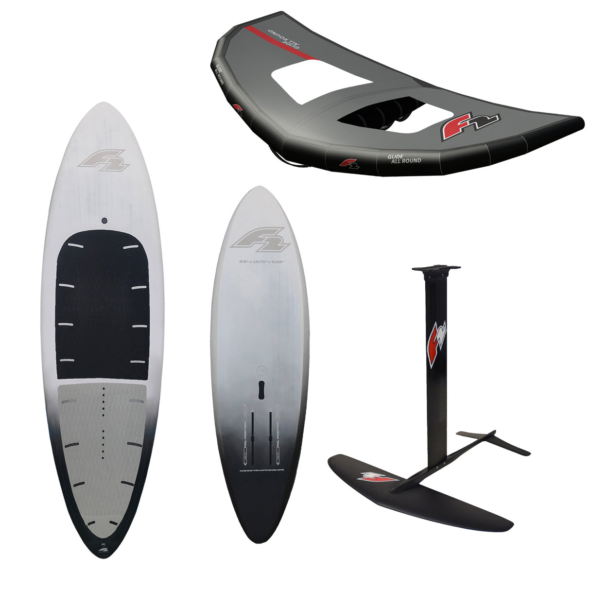 F2 Set Foilboard Lightning Weiss 145L + Alu Foil 2000 + Wing 5qm