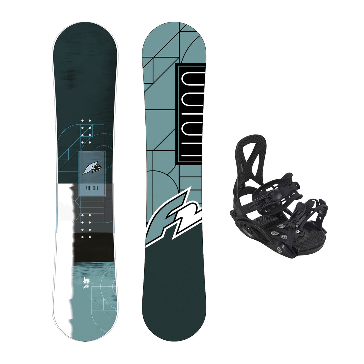 F2 Set Snowboard Junior Union Aqua + Pipe Bindung Größen wählbar