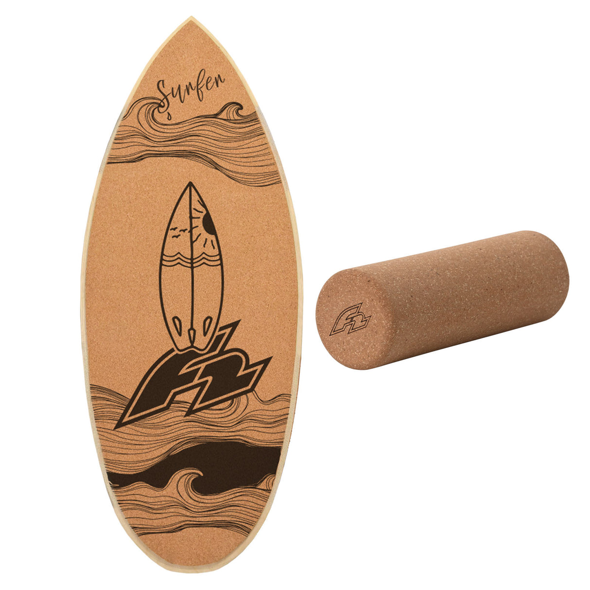 F2 Set Kork Balance Board Flat Shape + Korkrolle Komplettset Modell wählbar