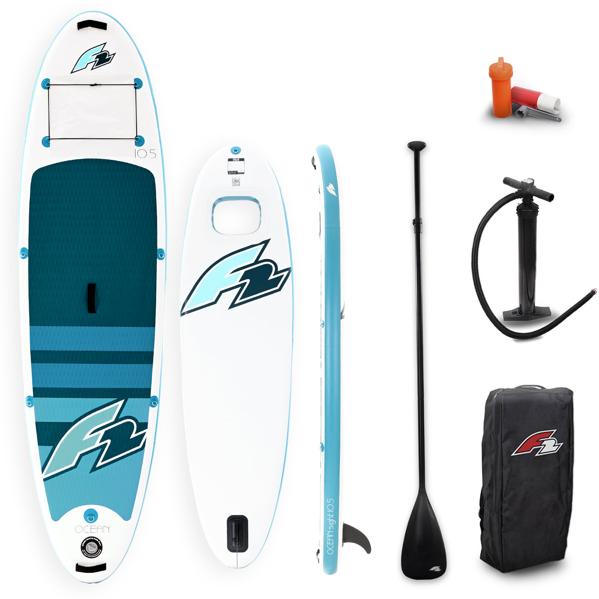 F2 Set Stand Up Paddle Board Ocean Sight Weiss 10,5 + Basic Zubehör Paket