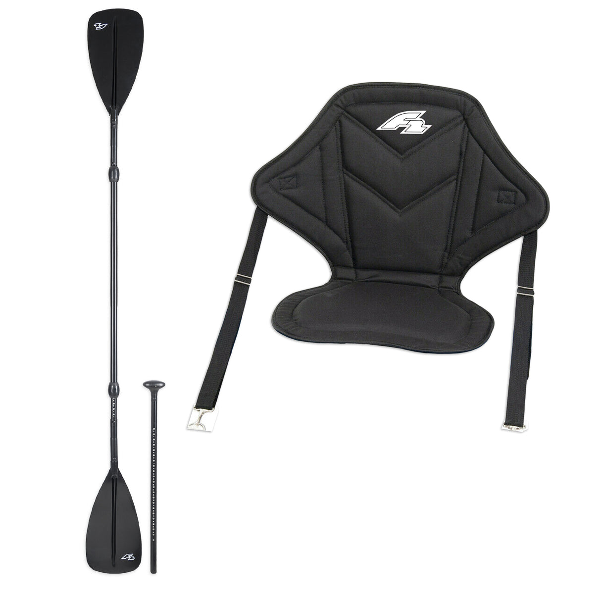 F2 SUP Set aus Kajak Paddel Alu 4 teilig + bequemem Kajak Sitz