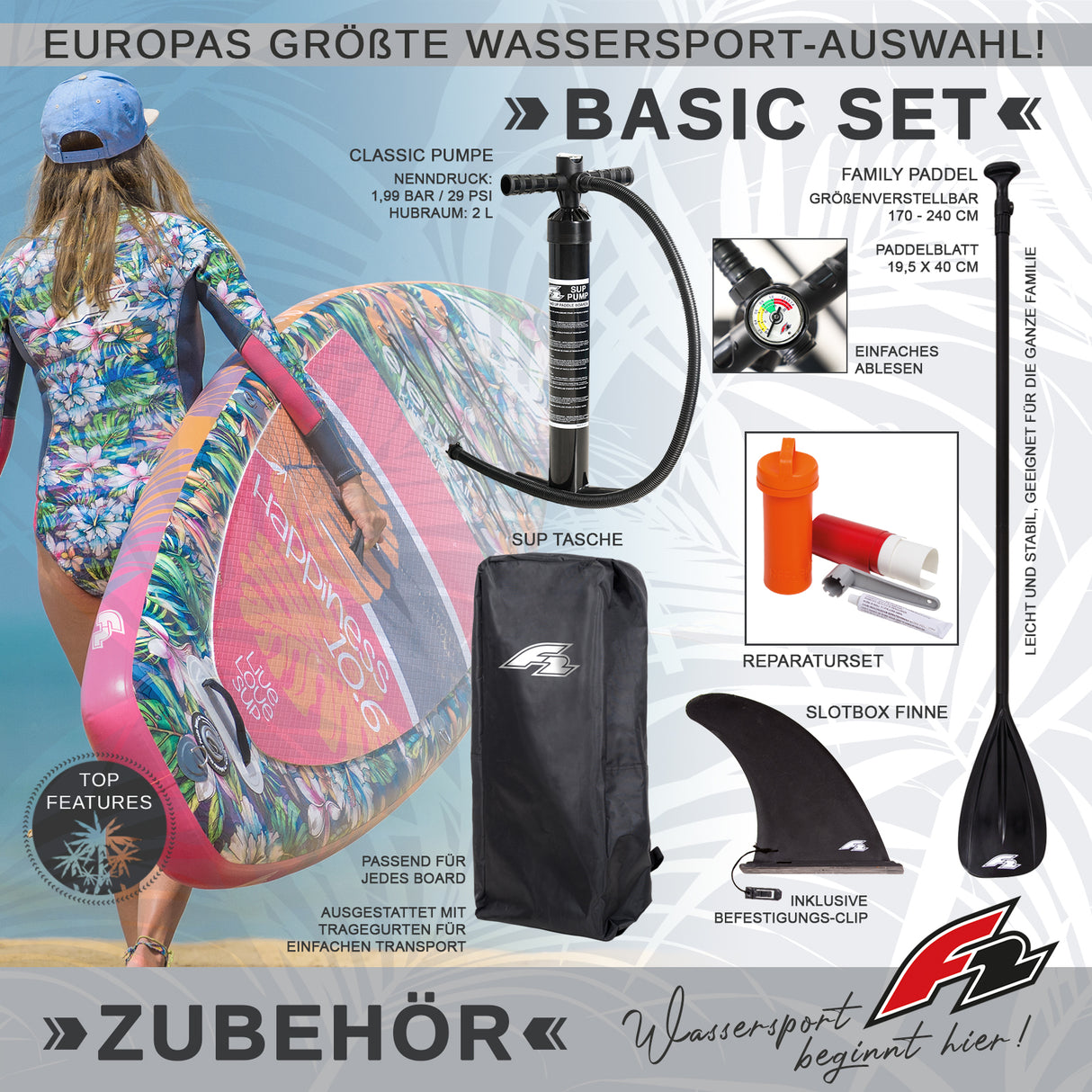 F2 Damen SUP Stand Up Paddle Board Happiness Größe wählbar Multicolor