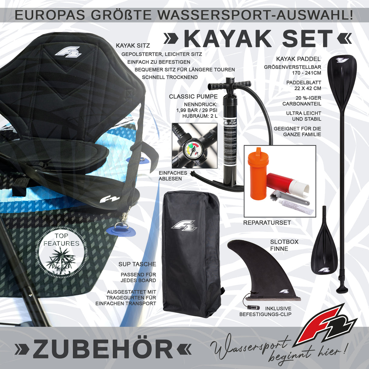 F2 Marken Stand Up Paddle Board Ocean LTD Rot - Größen und Zubehör wählbar