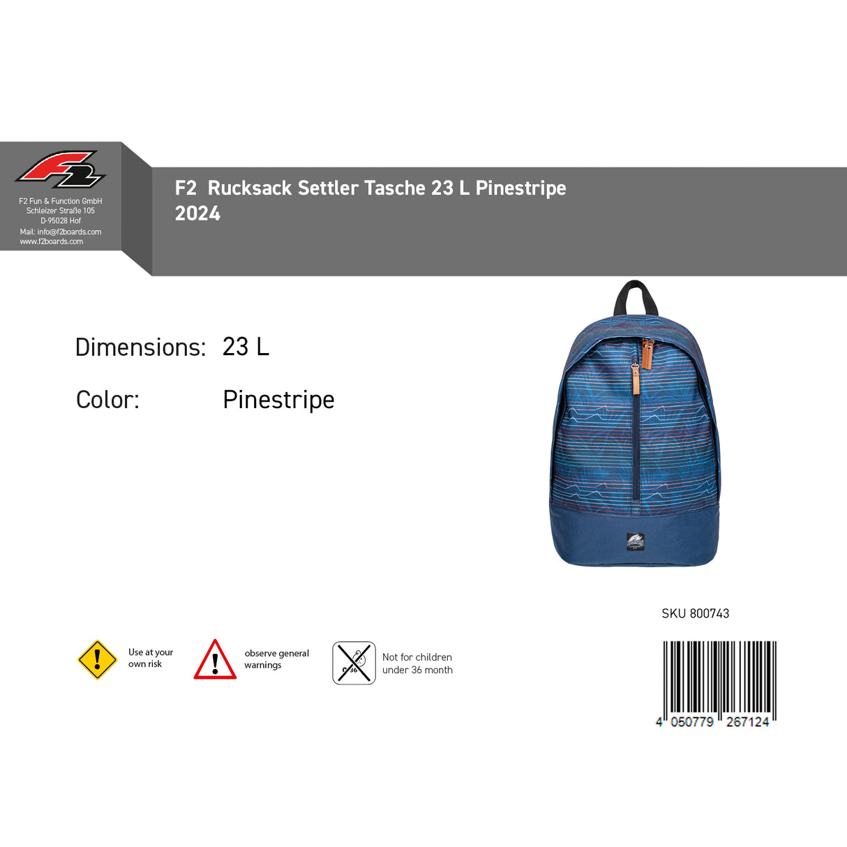 F2  Rucksack Settler Tasche 23 L Pinestripe