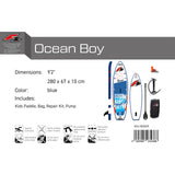 F2 Junior SUP Stand Up Paddle Board Ocean Boy 8'2''/9'2" wählbar Blau