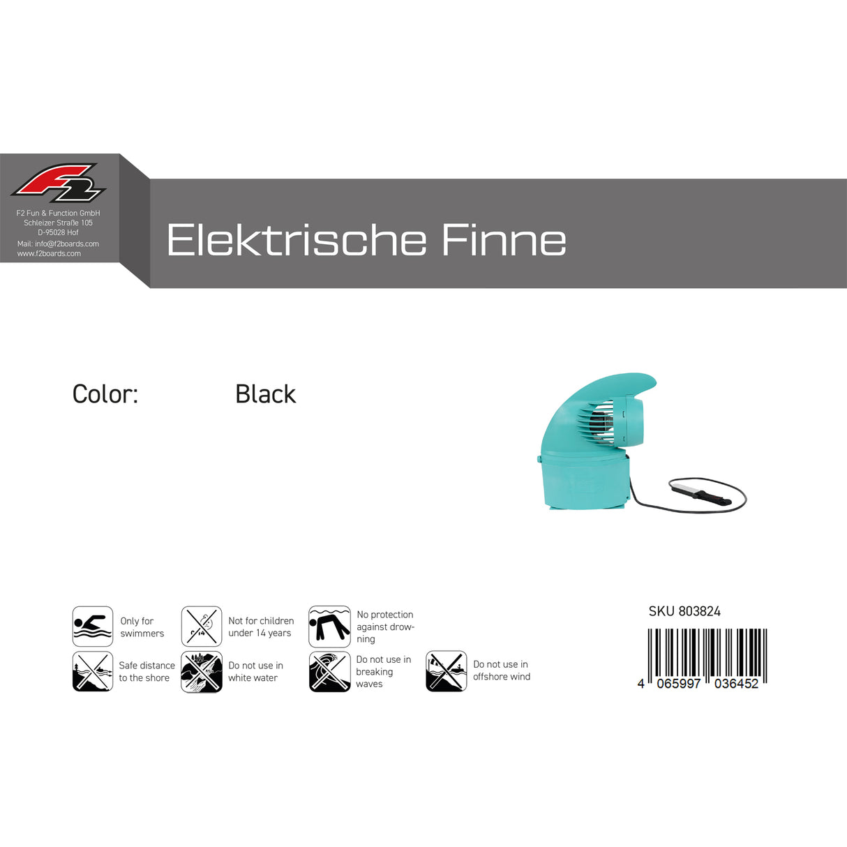 F2 Elektrische Finne PRO für SUP oder Wellenreiter Türkis