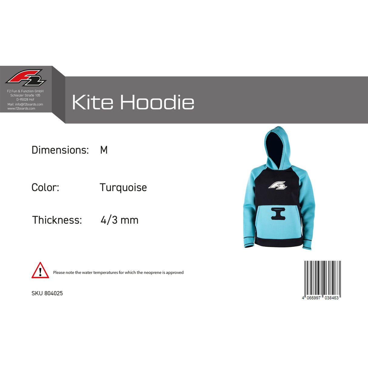 F2 Neopren Oberteil Kite Hoodie 4/3mm Farbe/Größe wählbar