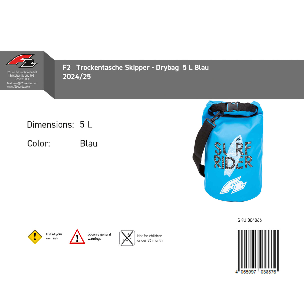 F2   Trockentasche Skipper - Drybag  5 L Blau