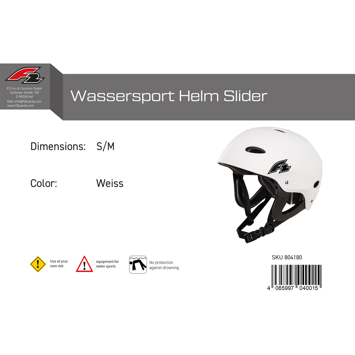 F2 Helm Wassersport Helm Slider Farbe/Größe wählbar