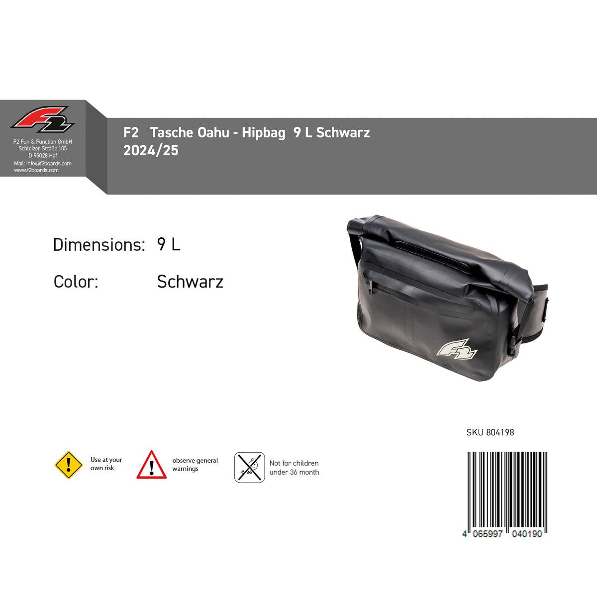 F2   Tasche Oahu - Hipbag  9 L Schwarz