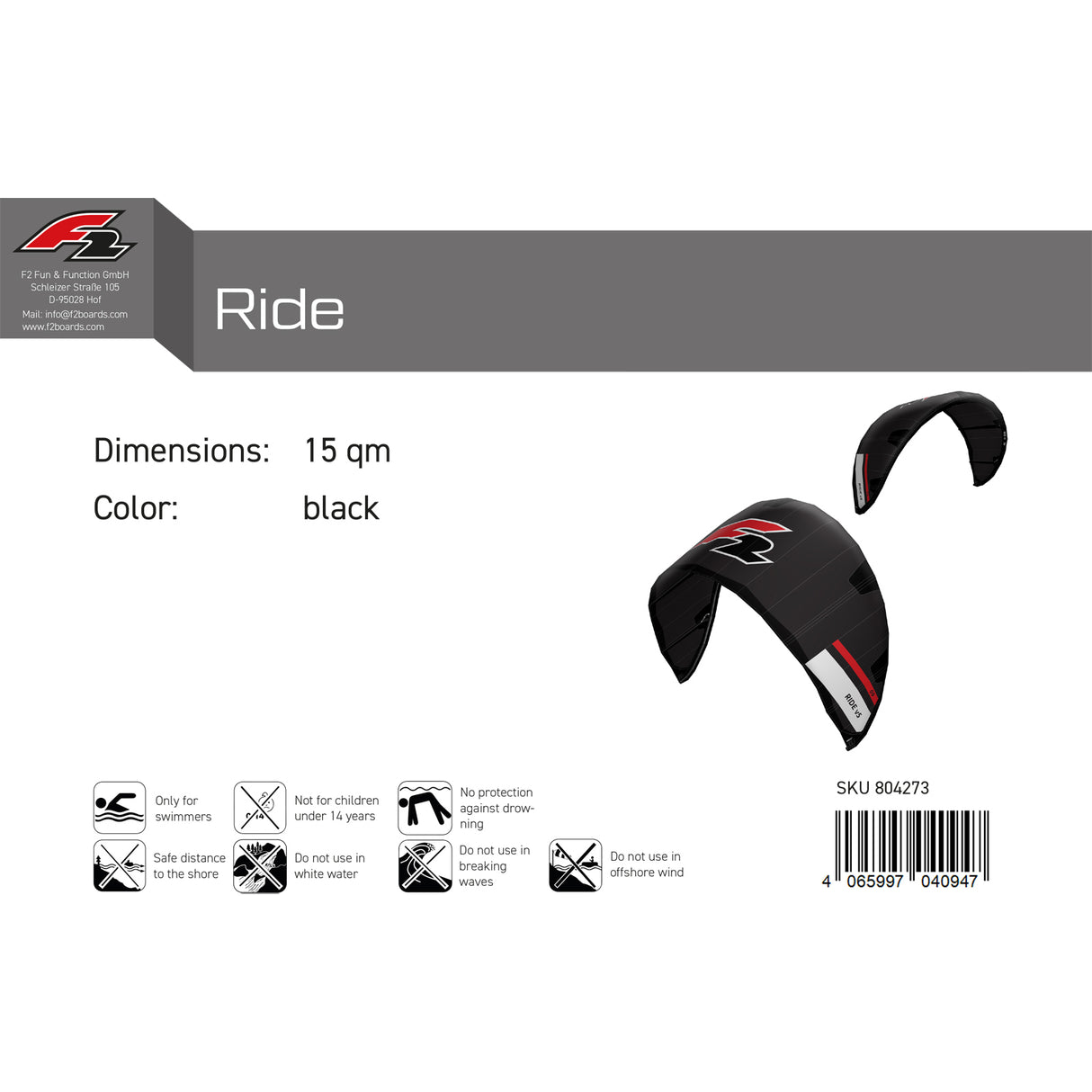 F2 Kite Ride V5 Größe/Farbe wählbar