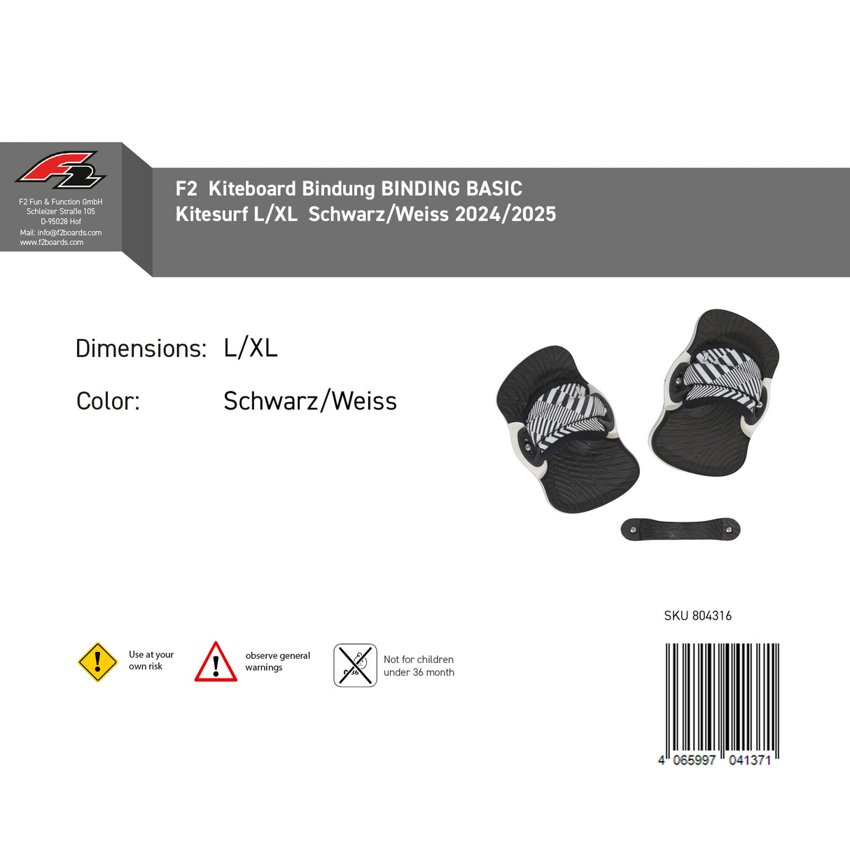 F2 Kiteboard Bindung BINDING BASIC Kitesurf S/M-L/XL Größe wählbar