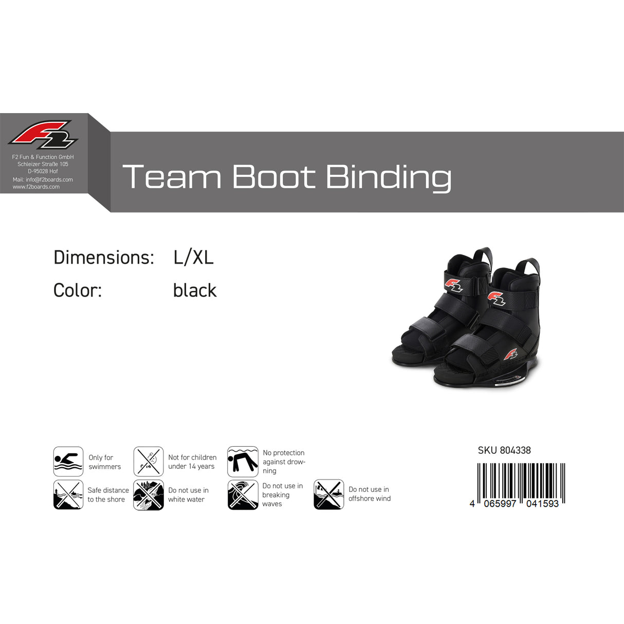 F2 Wakeboard Bindung Team Boot Größe/Farbe wählbar
