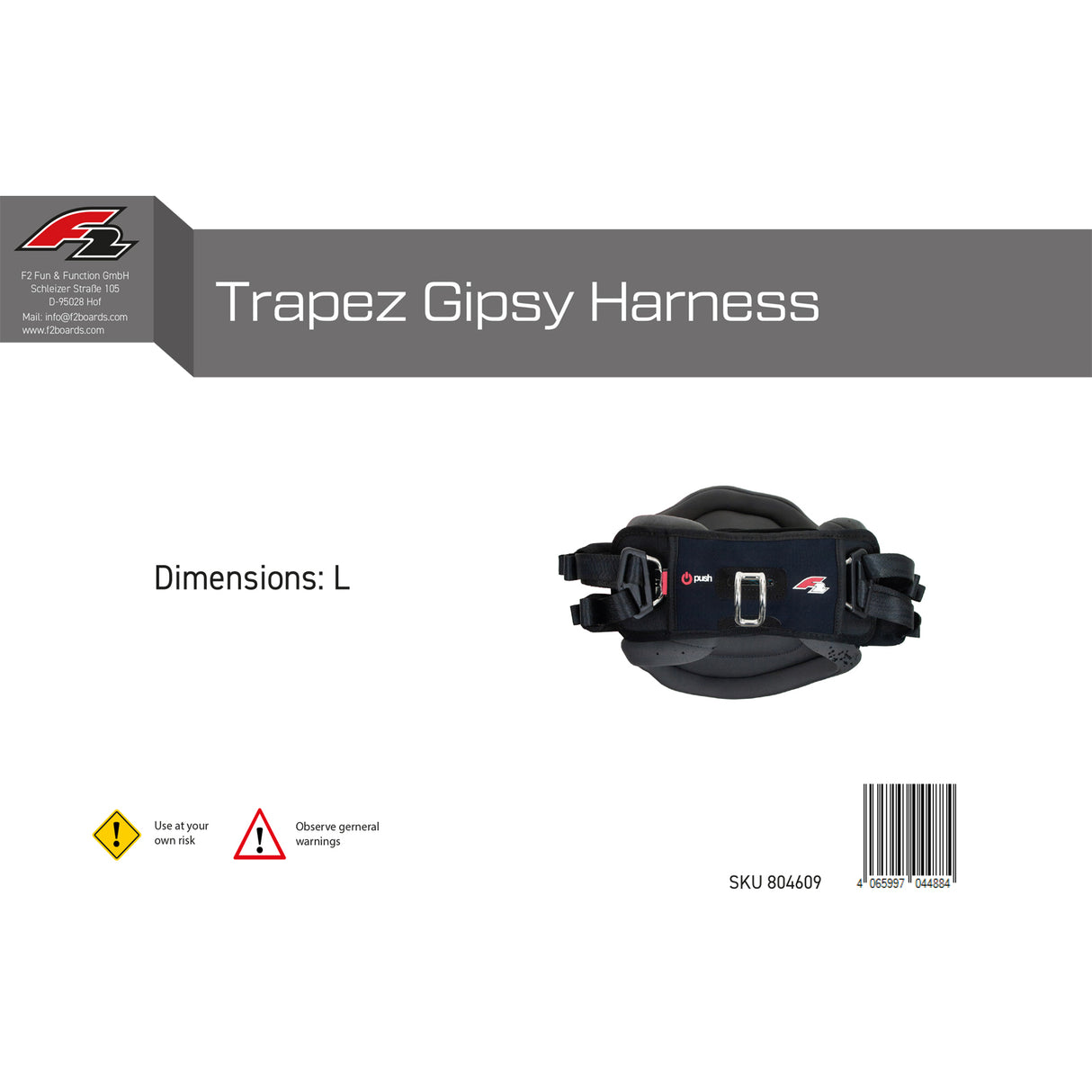 F2  Trapez Gipsy Harness Gr. XS-L wählbar Schwarz