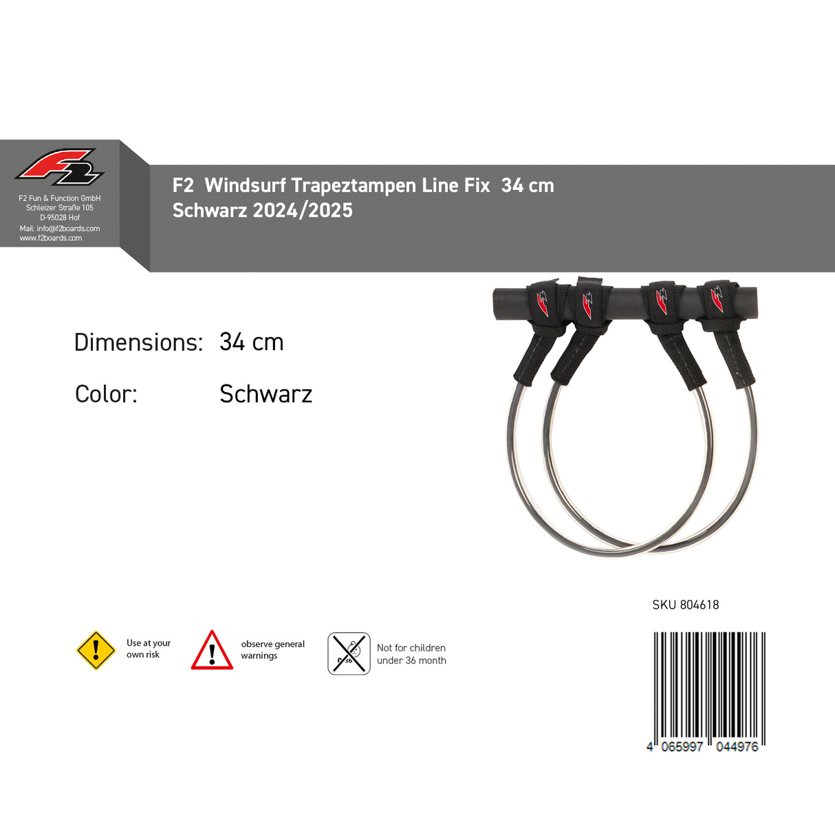 F2  Windsurf Trapeztampen Line Fix 22-34 cm wählbar Schwarz