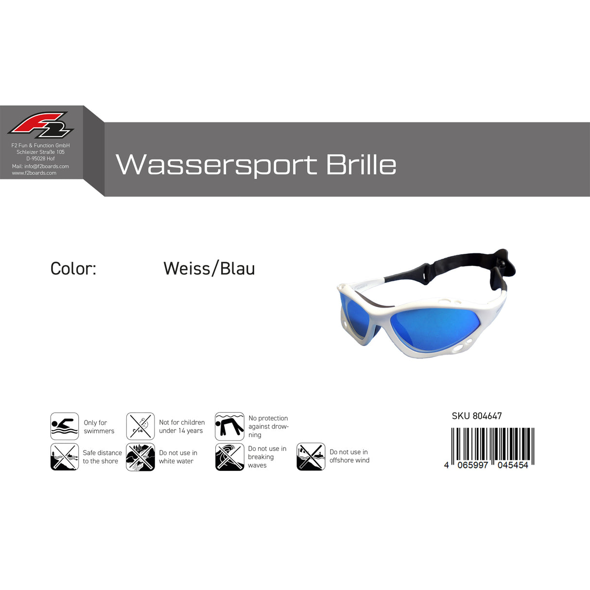 F2 Brille Wassersport Brille Farbe wählbar