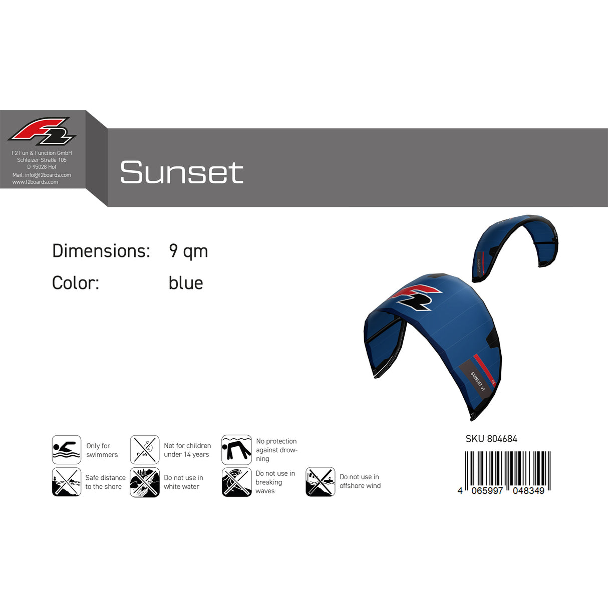F2 Kite Sunset V1 Größe/Farbe wählbar