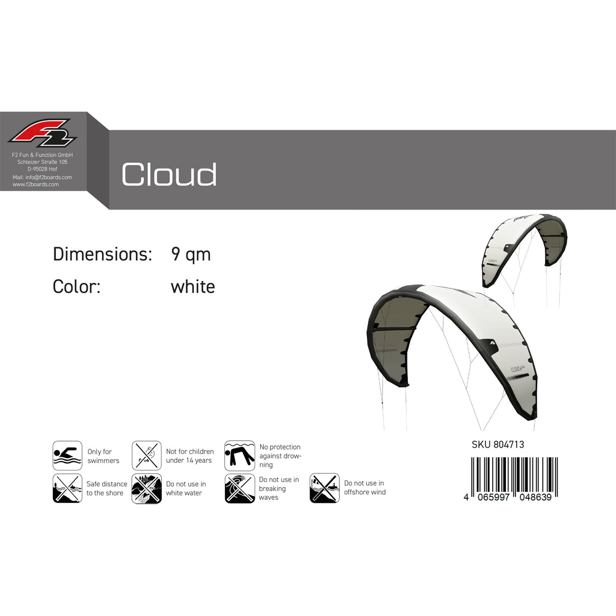 F2 Kite Cloud 5-12qm Größe wählbar Weiss