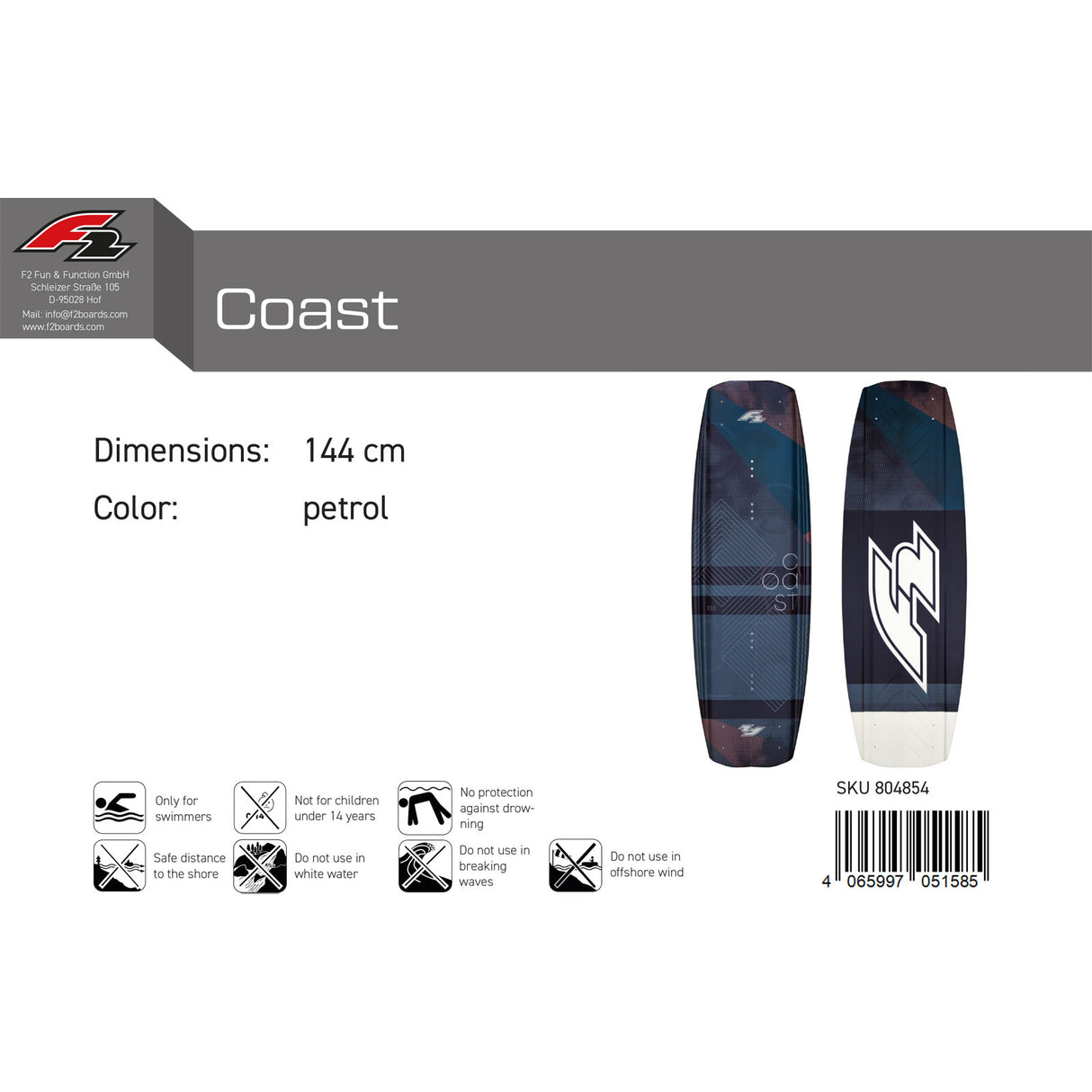 F2 Wakeboard Coast Größe/Farbe wählbar