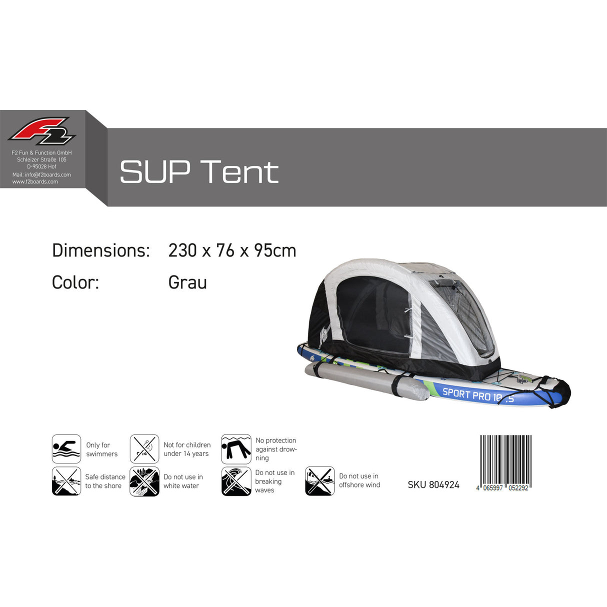 F2  Stand up Paddle Board Zelt SUP TENT SUP Grau